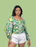 Printed Crop Top With Balloon Sleeves (OTL-TPS1084)